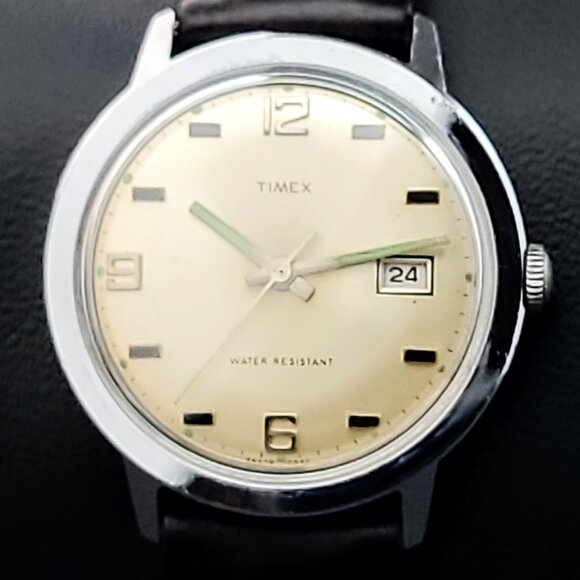 Vintage Men's Timex Marlin Mechanical Watch New Black Leather Strap - Picture 1 of 6